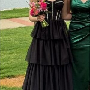 Elegant Black Layered Gem Stone Corset Dress